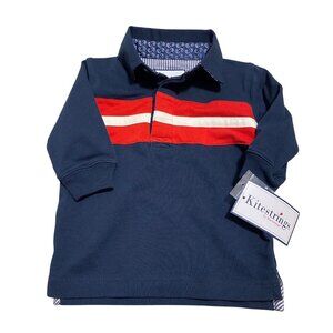 Kitestrings by Heartstrings navy red polo long sleeve shirt 6-9m NWT preppy baby